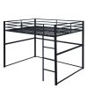 Metal Loft Bed Full Size, Loft Bed Frame with Safety Guard Rails & Flat Ladder, Twin Loft Bed for Kids Teens Adults, Black - Black - Iron
