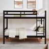 Full over Full Bunk Bed with Thick Posts,Wooden Bunk Bed with High Guardrail and Ladder- Espresso - Wood