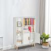 Storage Cabinet, Free Standing Wooden Display Bookcase with Double Doors, 2 Shelves, 3 Cubes and 4 Legs- White