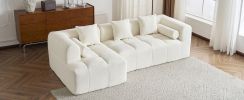 101.2" Sectional Sofa Full-Compressed Sofa Modular Sofa Couch Free-combined Sofa with Deep Seating for Living Room, Beige - as Pic