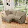 Slipcovered Sectional 2 Seater Sofa Couch with Convertible Ottoman, Wide and Deep Seat L Shaped Sofa,Camel Corduroy Fabric - as Pic