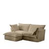 Slipcovered Sectional 2 Seater Sofa Couch with Convertible Ottoman, Wide and Deep Seat L Shaped Sofa,Camel Corduroy Fabric - as Pic