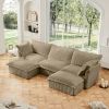 Slipcovered U Shape Sectional Deep Seat Sofa Couch, 3 Seater Sofa with French Edges Design, Camel