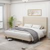 Stylish High Headboard Bed, 54 "High Headboard, High Quality, Comfortable High Back Design Ideal for Reading or Relaxing, King Size, Beige - as Pic