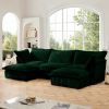 Slipcovered U Shape Sectional Deep Seat Sofa Couch, 3 Seater Sofa with French Edges Design Multiple Big Pillows, Green - as Pic