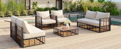 TOPMAX Modern Minimalist 7-Piece Metal Patio Sectional Sofa Set, All-Weather Garden Conversational Furniture Set, Gray - as Pic