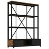 3-Shelf Metal Bookcase with Drawers for Home Office, Open Bookcase, Vintage Industrial Style Bookcase with LED,Vintage wood color - as Pic
