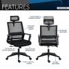 Techni Mobili Ergonomic Office Chair with Lumbar Support and Adjustable Headrest - as Pic