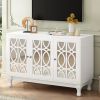 Modern Mirrored TV Stand for TV up to 55 Inches,Entertainment Center Solid Wood Legs,Metal Handle and 3 Adjustable Shelves For Living room - White
