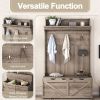 Hall Tree with Storage Bench, Entryway Bench with Drawer and 5 Hooks, Coat Rack with Display Shelf for Hallway Entryways, Oak - as Pic