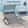 Outdoor Dual Rocker Sunbed 2-Person Canopied Patio Lounger with Detachable Headrests - Gray