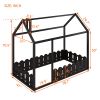 {Slats are not included}Twin Size Wood Bed House Bed Frame with Fence,for Kids,Teens, Girls,Boys {Espresso}{OLD SKU:WF194274AAP} - as pic