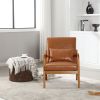 COOLMORE Modern Accent Chair, Solid Wood Padding Lounge Armchairs With One pillow for Living Room, Bedroom, Guest Room (Light Brown PU) - as Pic