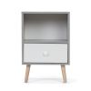 Mid-Century Wood Nightstand Set of 2;  Bed Sofa Side Table with Drawer and Shelf;  Modern End Table for Living Room Bedroom Office - Gray+White
