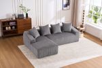 LingYu023-Gray Compression Sofa, Memory Foam 3-Seater Sofa, No Installation & Easy to Transport, Deep Seat Modern Sofa with Corduroy Fabric