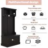 Hall Tree with Storage Shoe Bench for Entryway and Hallway, 4-in-1 Design Coat Racks with 4 Hooks for Living Room, Black - as Pic