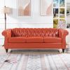 84.65" Rolled Arm Chesterfield 3 Seater Sofa. - Orange