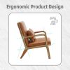 COOLMORE Modern Accent Chair, Solid Wood Padding Lounge Armchairs With One pillow for Living Room, Bedroom, Guest Room (Light Brown PU) - as Pic