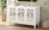 Modern Mirrored TV Stand for TV up to 55 Inches,Entertainment Center Solid Wood Legs,Metal Handle and 3 Adjustable Shelves For Living room - White