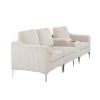 Convertible Sectional Corduroy Sofa with Cupholders, USB,Three-seater,Beige - as Pic