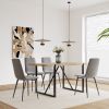 55" MDF Wood Colour Dining Table and Modern Dining Chair Set of 4, Mid Century Wooden Kitchen Table Set, Metal Base & Legs- Grey linen+wood color