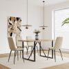 55" MDF Wood Colour Dining Table and Modern Dining Chair Set of 4, Mid Century Wooden Kitchen Table Set, Metal Base & Legs- Beige linen+wood color