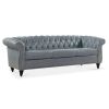 84.65" Rolled Arm Chesterfield 3 Seater Sofa. - Grey