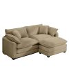 Corduroy Two-Seater Sofa with 1 Footrest, L-Shaped 2-Seater Sofa with Ottoman for Small Living Spaces, Tan Corduroy Sofa