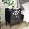 FCH 2pcs 45*30*60cm MDF Spray Paint, Smoked Mirror, Two-Drawn Carving, Bedside Table, Black - as picture