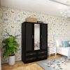 Wooden Armoire Wardrobe Closet with 3 Doors Hanging Rods 4 Drawers Shelves Large Capacity, Black 47.24" W x 19.69" D x 70.87 "H