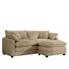 Corduroy Two-Seater Sofa with 1 Footrest, L-Shaped 2-Seater Sofa with Ottoman for Small Living Spaces, Tan Corduroy Sofa