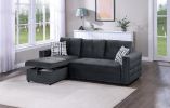 Black Velvet Convertible Sectional Sofa Pull out Bed Couch Storage Chaise Tufted Reversible 2pc Sectional Living Room - as Pic