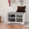 Shoe Storage Bench with Padded Seat Cushion, Entryway Bench with 2 Barn Doors-White - as Pic
