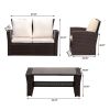 4-Pieces Outdoor Patio Furniture Set PE Rattan Wicker with Brown - as Pic