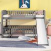 Bunk Bed with Slide,Full Over Full Low Bunk Bed with Fence and Ladder for Toddler Kids Teens Gray - as pic