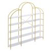 74.8 Inch 5 Tiers Office Bookcase Bookshelf, Display Shelf with Round Top, X Bar Gold Frame - Golden+White