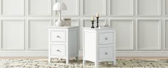 Modern White Nightstand Set of 2,Bed Side Table with 2 Drawers, End Side Table Double for Bedroom Living Room - as Pic