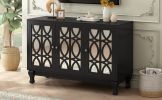 Modern Mirrored TV Stand for TV up to 55 Inches,Entertainment Center Solid Wood Legs,Metal Handle and 3 Adjustable Shelves For Living room - Black