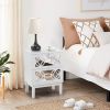 FCH 45*30*60cm MDF Spray Paint, Smoked Mirror, Two-Drawn Carving, Bedside Table, White - as picture
