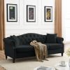 79" Chesterfield Sofa Black Velvet for Living Room, 3 Seater Sofa Tufted Couch with Rolled Arms and Nailhead