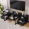 70.9" Modern TV Stand for TVs up to 75 Inches,Entertainment Center with Glass Door,4 Drawers and 2 Cabinets- Black