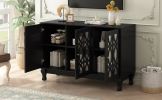 Modern Mirrored TV Stand for TV up to 55 Inches,Entertainment Center Solid Wood Legs,Metal Handle and 3 Adjustable Shelves For Living room - Black
