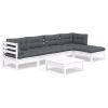 6 Piece Patio Lounge Set with Cushions White Pinewood - White