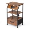 Set of 2 Night Stand, Wooden Bedside Table with Shelves, Drawers, Charging Station and 26 Colors LED Light Strip, Storage End Table