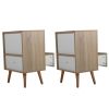Set of 2 Mid-Century Wood Nightstand, Bed Sofa Side Table with Drawer and Shelf, Modern End Table- Natural and White