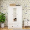 Armoire Wardrobe Closet Wooden with 3 Doors, Hanging Rods, 2 Drawers, Storage Cabinet, White 47.24" W x 20.59" D x 70.87 "H