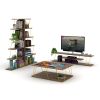 FurnisHome Store Tars Mid Century Modern Tv Stand 4 Shelves Open Storage Metal Cords Entertainment Centre 56 inch Low Tv Unit, Walnut/Yellow - as pic