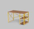 Furnish Home Store Morello Gold Metal Frame 47" Wooden Top 2 Shelves Writing and Computer Desk for Home Office, White - as pic