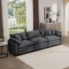 Mid-Century Modern Sectional Sofa 3-Seater Sectional Sofa with 2 Arm Pillows and 3 Pillows, Living Room Sectional Grey Corduroy Fabric - as Pic