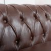 84.65" Rolled Arm Chesterfield 3 Seater Sofa. - Dark Brown
